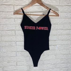 Victorias Secret Pink Nebraska Cornhuskers Husker Power Bodysuit NWT Size Small